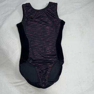 Girls Child Large Leotard Pink Black Velvet‎ Sparkle Dance Leo